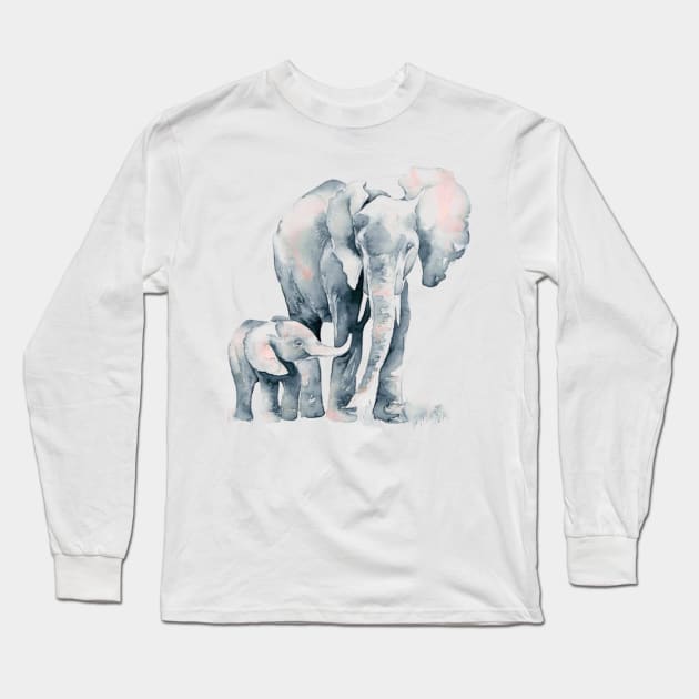 Beautiful Elephant Walk Parent Child Love Long Sleeve T-Shirt by Wishtopia